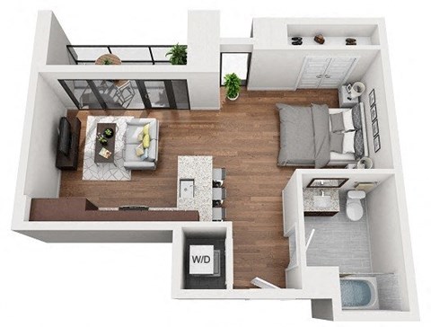 Floor plan for studio, 1 bath, 597 sqft